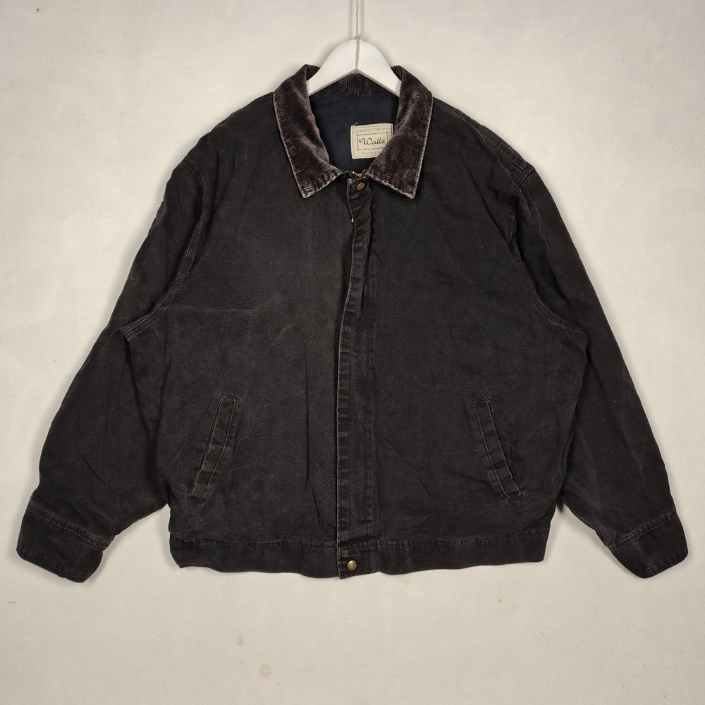Walls Outdoors Mens Black Canvas Work Jacket Corduroy Collar Chore Coat XL